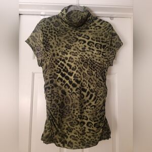 EUC Chaus Olive and Black Animal Print Blouse - Size XL